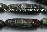 CFG210 15.5 inches 12*40mm carved rice dragon blood jasper beads