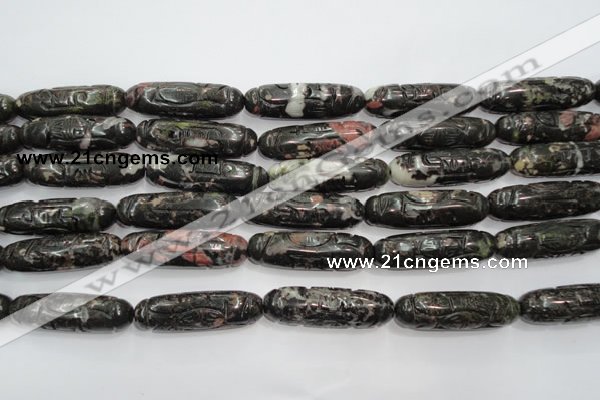 CFG211 15.5 inches 12*40mm carved rice plum blossom jade beads