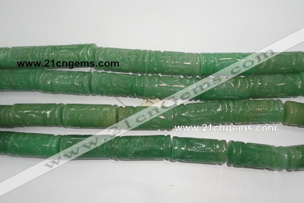 CFG213 15.5 inches 14*31mm carved column green aventurine jade beads