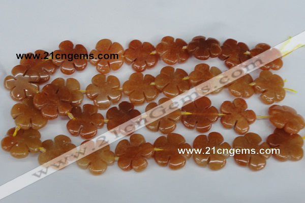 CFG217 15.5 inches 24mm carved flower red aventurine beads