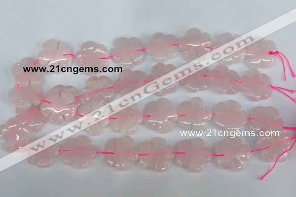 CFG219 15.5 inches 24mm carved flower rose quartz beads