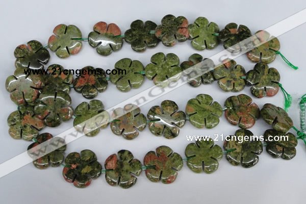 CFG221 15.5 inches 24mm carved flower unakite gemstone beads