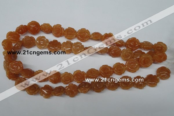 CFG232 15.5 inches 16mm carved flower red aventurine beads