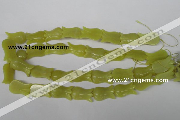 CFG240 15.5 inches 15*25mm carved flower olive jade gemstone beads