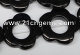 CFG260 15.5 inches 25mm carved flower black agate gemstone beads