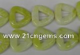 CFG275 15.5 inches 15*15mm carved triangle lemon jade beads