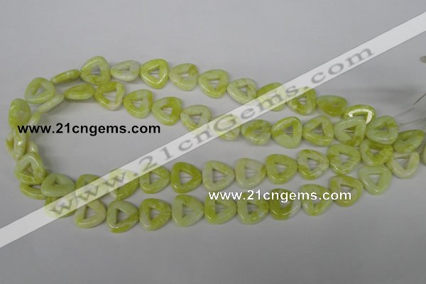 CFG275 15.5 inches 15*15mm carved triangle lemon jade beads