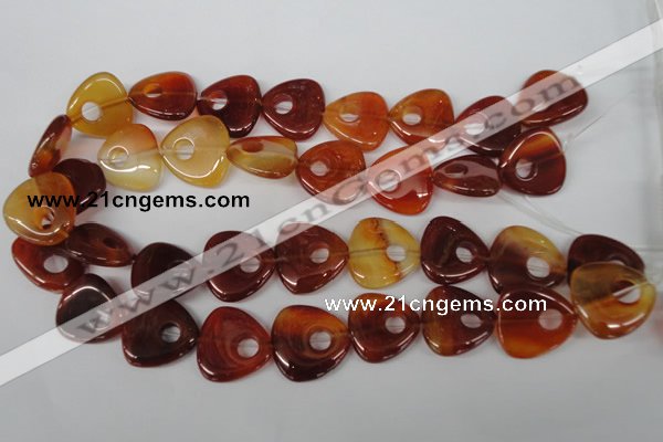 CFG276 15.5 inches 25*25mm carved triangle red agate beads