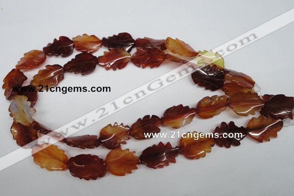 CFG279 15.5 inches 16*24mm carved leaf red agate beads