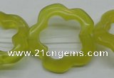 CFG33 15.5 inches 30mm carved flower lemon jade gemstone beads