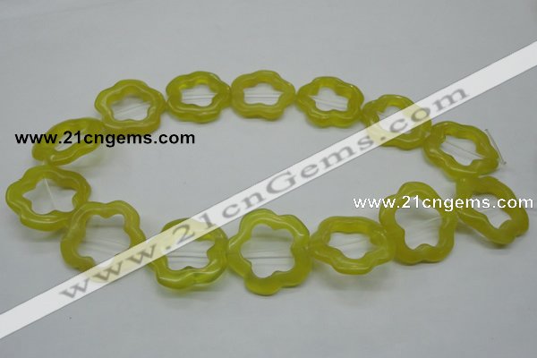 CFG33 15.5 inches 30mm carved flower lemon jade gemstone beads