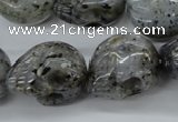 CFG344 15.5 inches 18*22mm carved skull moss quartz beads