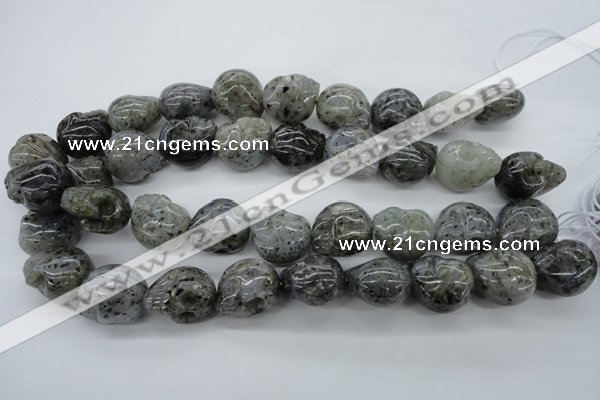 CFG344 15.5 inches 18*22mm carved skull moss quartz beads