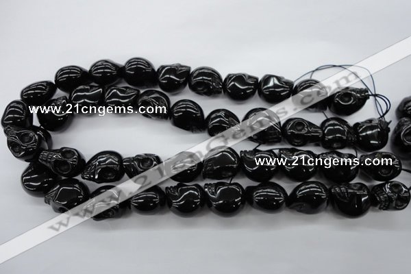 CFG345 15.5 inches 17*19mm carved skull black agate beads