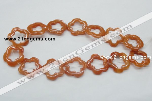 CFG35 15.5 inches 30mm carved flower red aventurine jade beads