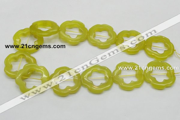 CFG38 15.5 inches 35mm carved flower lemon jade gemstone beads
