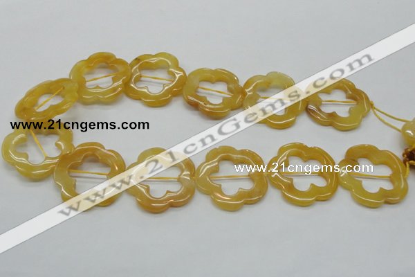 CFG39 15.5 inches 35mm carved flower yellow jade gemstone beads