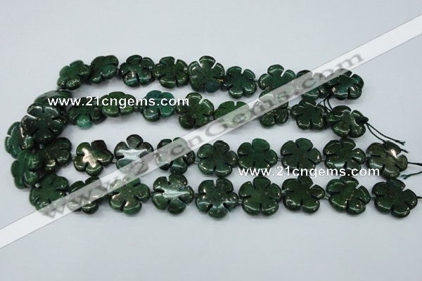 CFG452 15.5 inches 20mm carved flower green iron stone beads