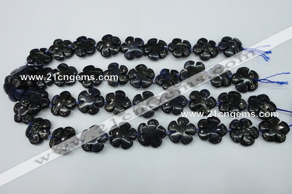 CFG453 15.5 inches 20mm carved flower blue iron stone beads