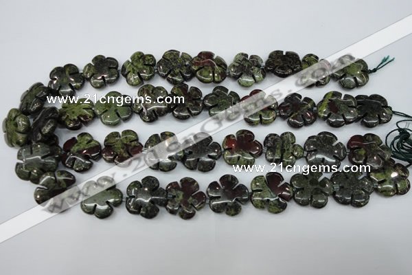 CFG456 15.5 inches 20mm carved flower dragon blood jasper beads