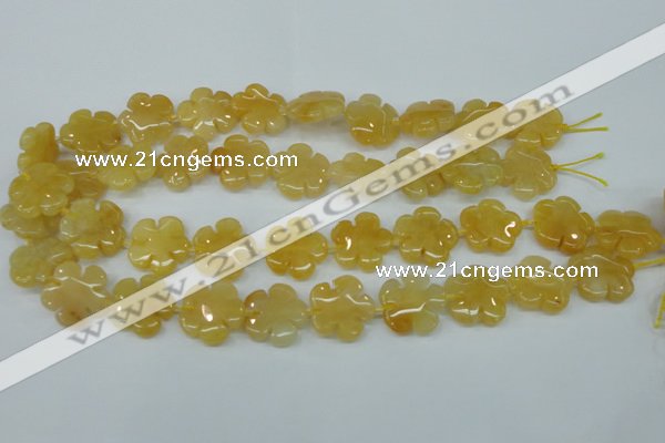 CFG457 15.5 inches 20mm carved flower yellow jade beads