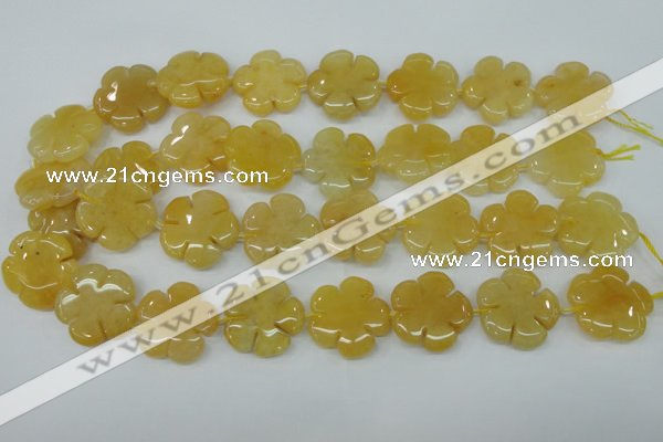 CFG458 15.5 inches 24mm carved flower yellow jade beads