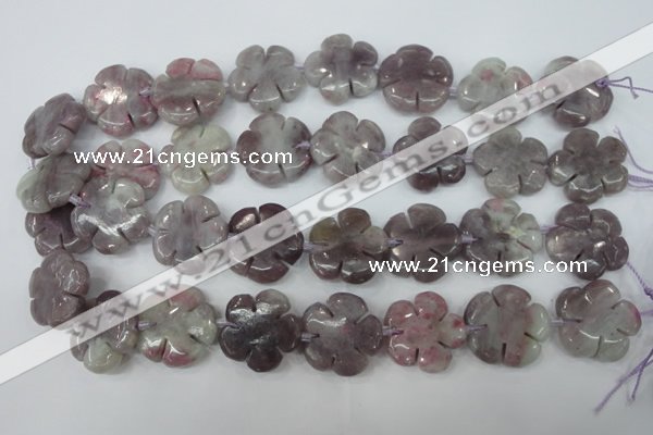 CFG459 15.5 inches 24mm carved flower lilac jasper beads