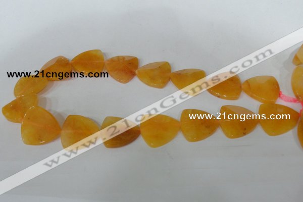 CFG527 15.5 inches 25*25mm carved triangle yellow aventurine beads