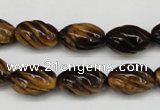 CFG53 15.5 inches 10*16mm carved rice yellow tiger eye gemstone beads