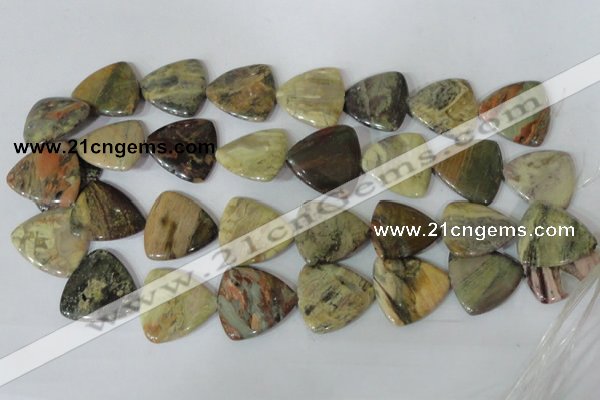 CFG532 15.5 inches 25*25mm carved triangle jasper gemstone beads
