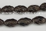 CFG55 15.5 inches 10*16mm carved rice smoky quartz beads