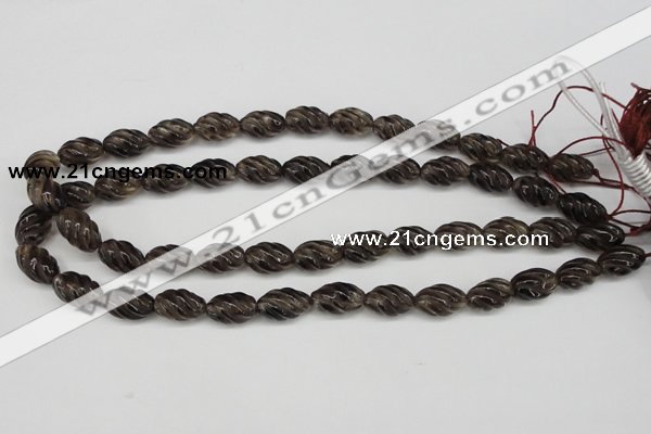 CFG55 15.5 inches 10*16mm carved rice smoky quartz beads