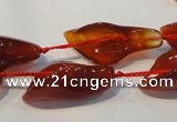 CFG563 15.5 inches 14*28mm carved trumpet flower red agate beads