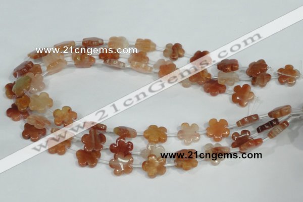 CFG654 15.5 inches 15mm carved flower red quartz beads