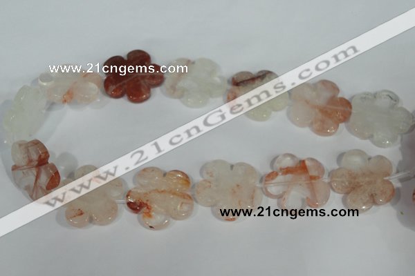 CFG659 15.5 inches 30mm carved flower pink quartz beads