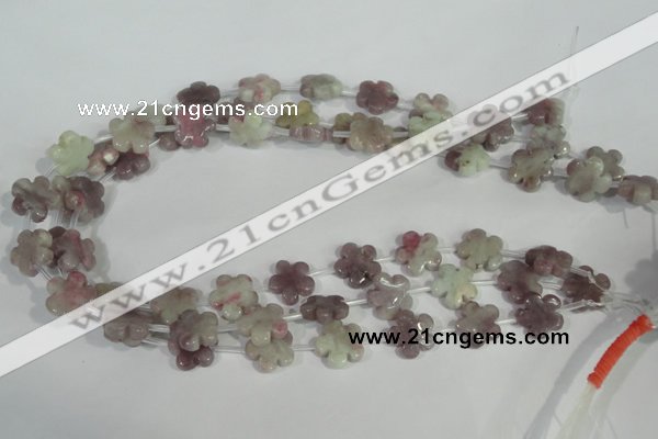 CFG690 15.5 inches 15mm carved flower lilac jasper beads