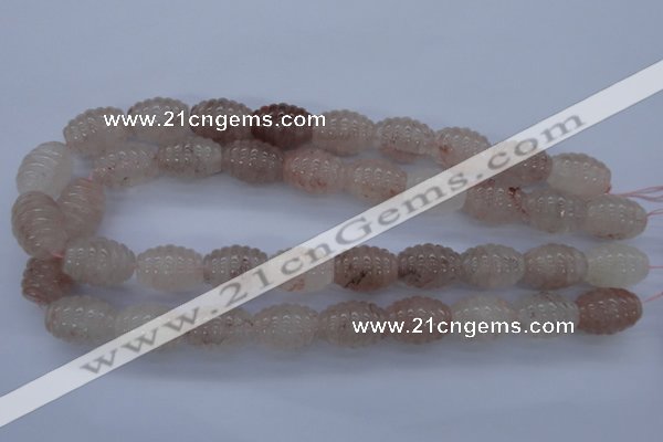 CFG751 15.5 inches 15*20mm carved rice natural pink quartz beads