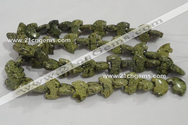 CFG794 12.5 inches 14*18mm carved animal green lace gemstone beads