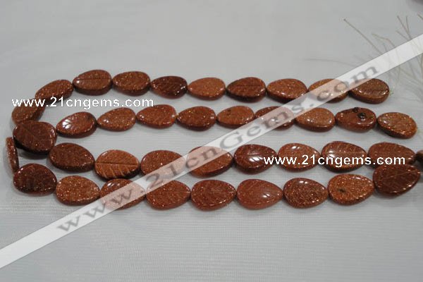 CFG816 12.5 inches 15*20mm carved leaf goldstone beads wholesale