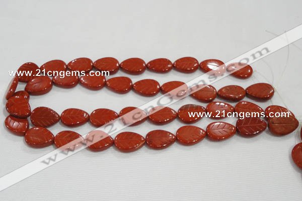 CFG822 12.5 inches 15*20mm carved leaf red jasper beads wholesale