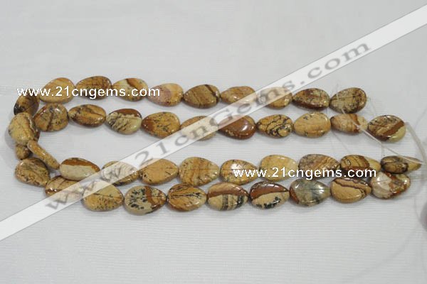 CFG823 12.5 inches 15*20mm carved leaf picture jasper beads wholesale