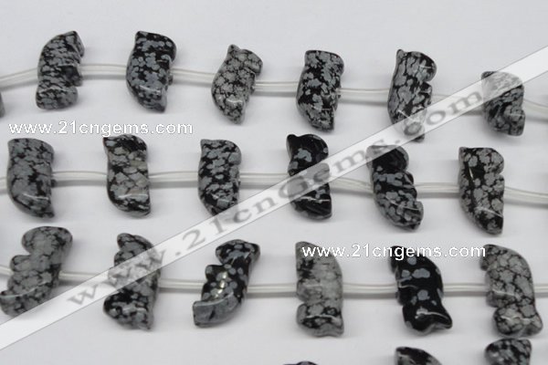 CFG859 Top-drilled 10*20mm carved animal snowflake obsidian beads