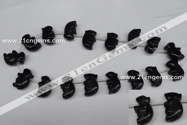 CFG860 Top-drilled 15*24mm carved animal black agate beads