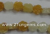 CFG881 15.5 inches 10mm carved flower yellow jade gemstone beads