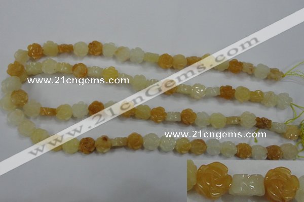 CFG881 15.5 inches 10mm carved flower yellow jade gemstone beads