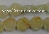 CFG882 15.5 inches 14mm carved flower yellow jade gemstone beads