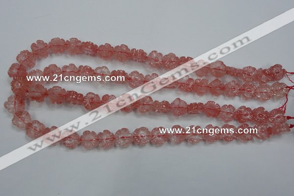 CFG884 15.5 inches 12mm carved flower cherry quartz beads