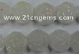 CFG885 15.5 inches 14mm carved flower white jade gemstone beads