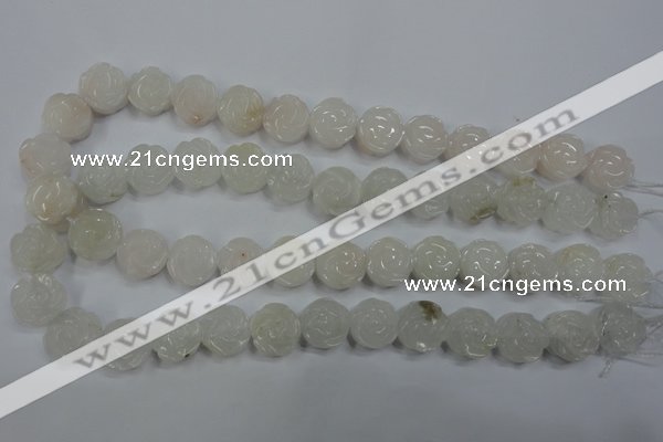 CFG885 15.5 inches 14mm carved flower white jade gemstone beads