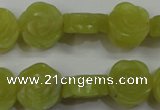 CFG887 15.5 inches 14mm carved flower lemon jade gemstone beads